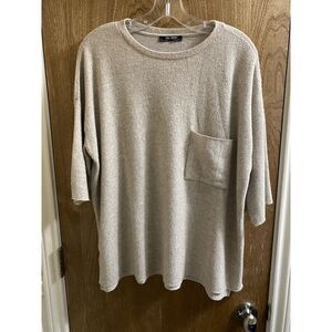 ZARA TRAFALUC HIGH LOW SWEATER SHORT SLEEVE OVERSIZED WOMENS SIZE SMALL BEIGE